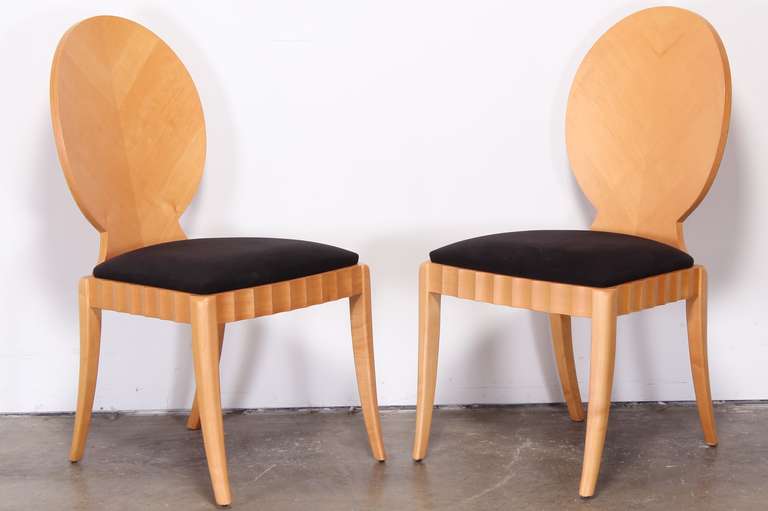 Mid-Century Modern Set of Four Biedermeier Style Custom Maple and Mother-of-Pearl Dining Chairs
