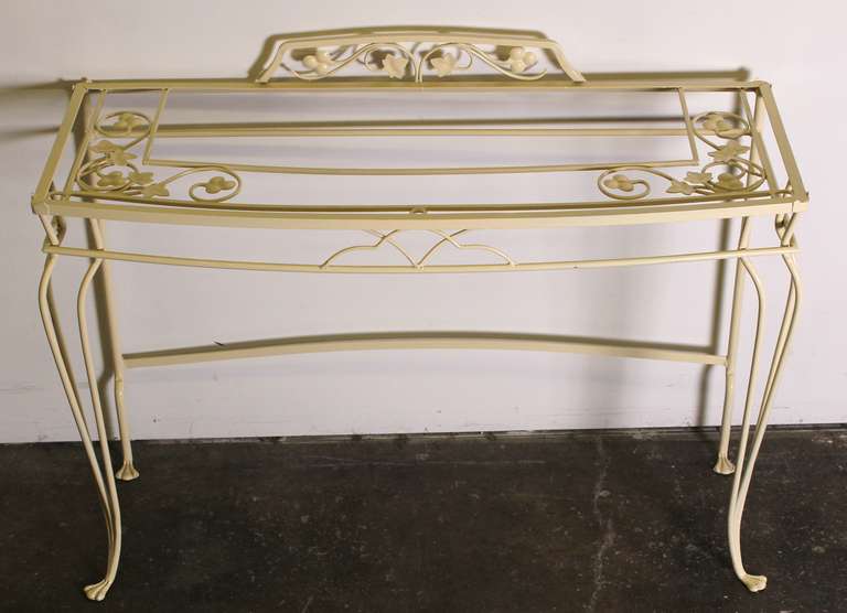 A great patio wrought iron console table.