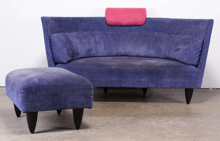 Mid-Century Modern Italian Post-Modern Demilune Sofa and Footstool