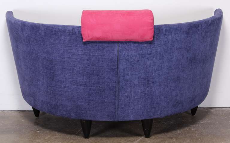 Fabric Italian Post-Modern Demilune Sofa and Footstool