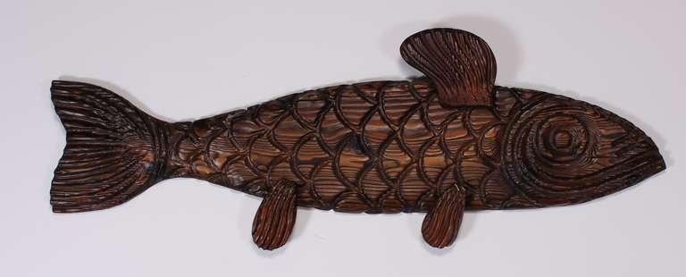 A 1960s Hawaiian Tiki large scale sculptural fish wall hanging. This would look great in your Midcentury or contemporary home.
