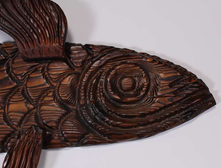 wood carved fish wall art