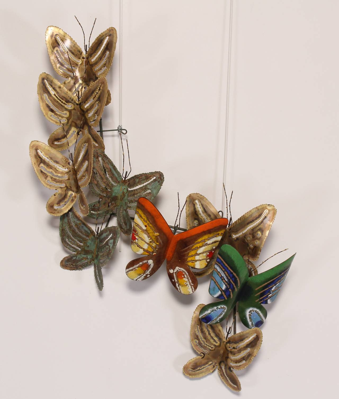 Large butterfly wall sculpture by Curtis Jere signed and dated 1971. Torch cut brass and enamel. Sculpture professionally packed and shipped via UPS Store or Maildock. Please inquire for shipping quote.