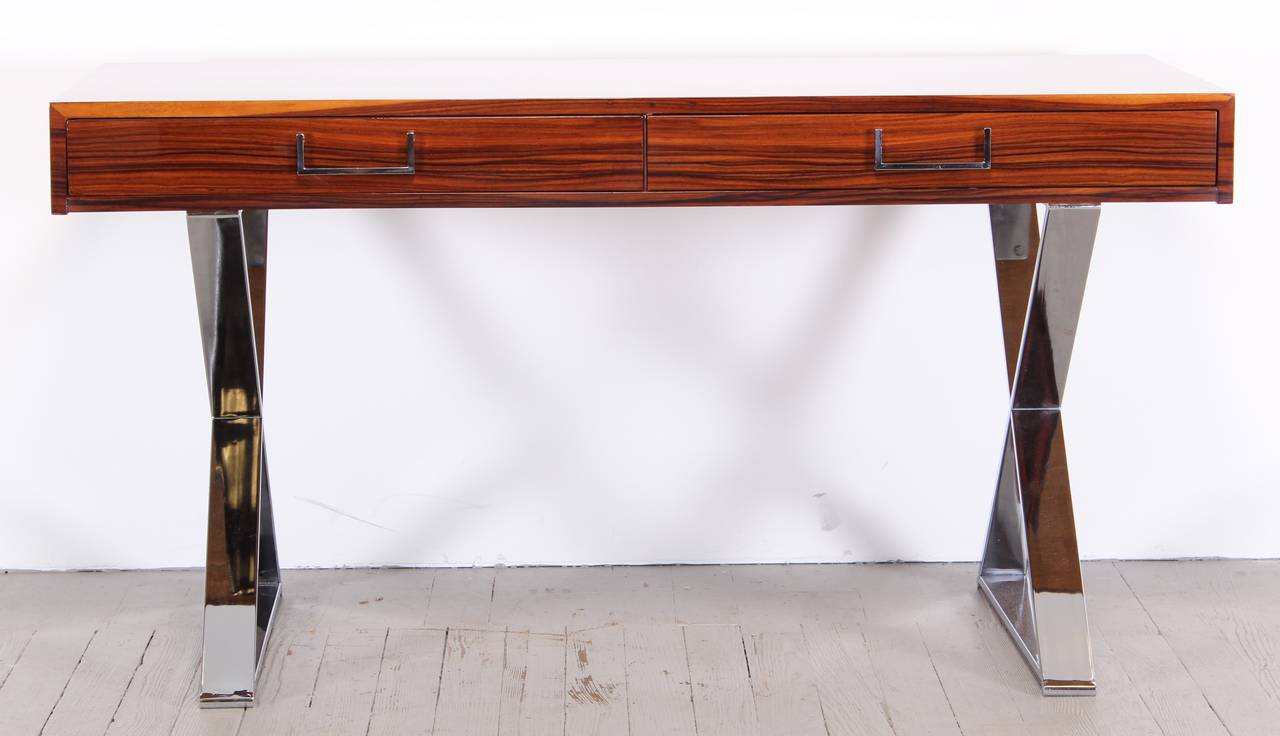 Rosewood and Chrome Desk by Milo Baughman 1