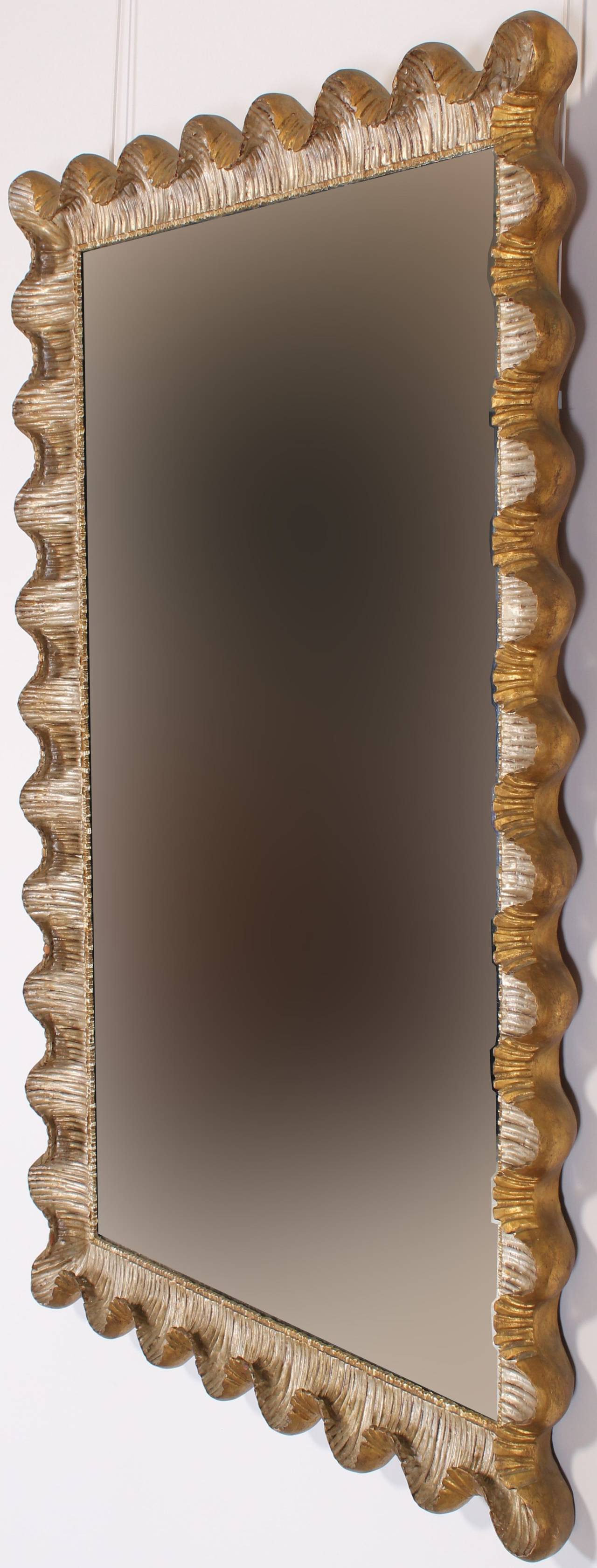 Hollywood Regency Italian Scalloped Silver and Gold Gilt Frame Friedman Brothers Mirror