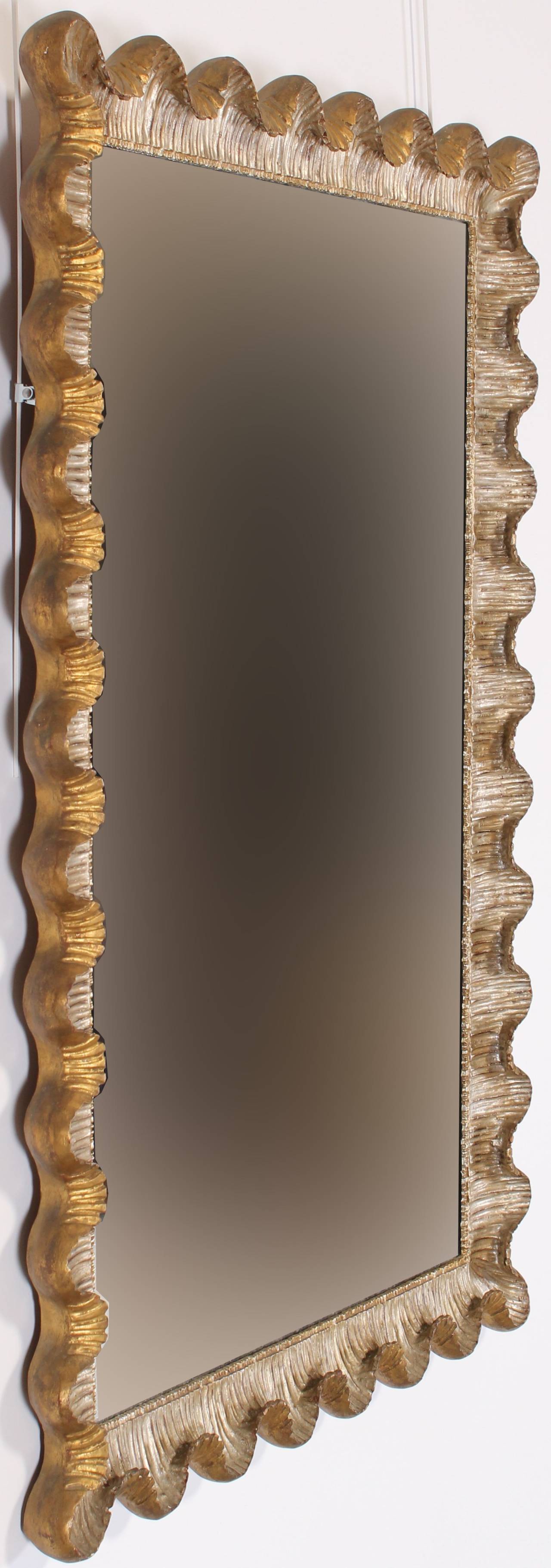 Carved Italian Scalloped Silver and Gold Gilt Frame Friedman Brothers Mirror