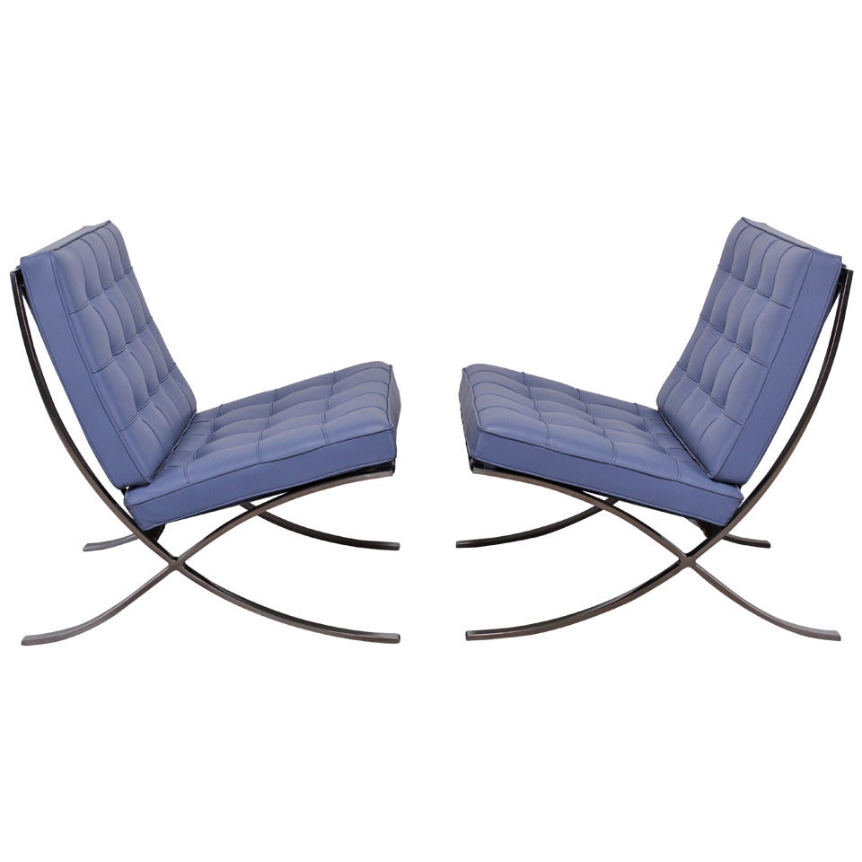 Custom Leather Knoll Barcelona Chairs by Ludwig Mies van der Rohe at