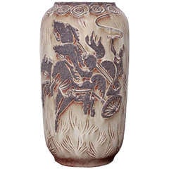 West German Pottery Vase with Chariot