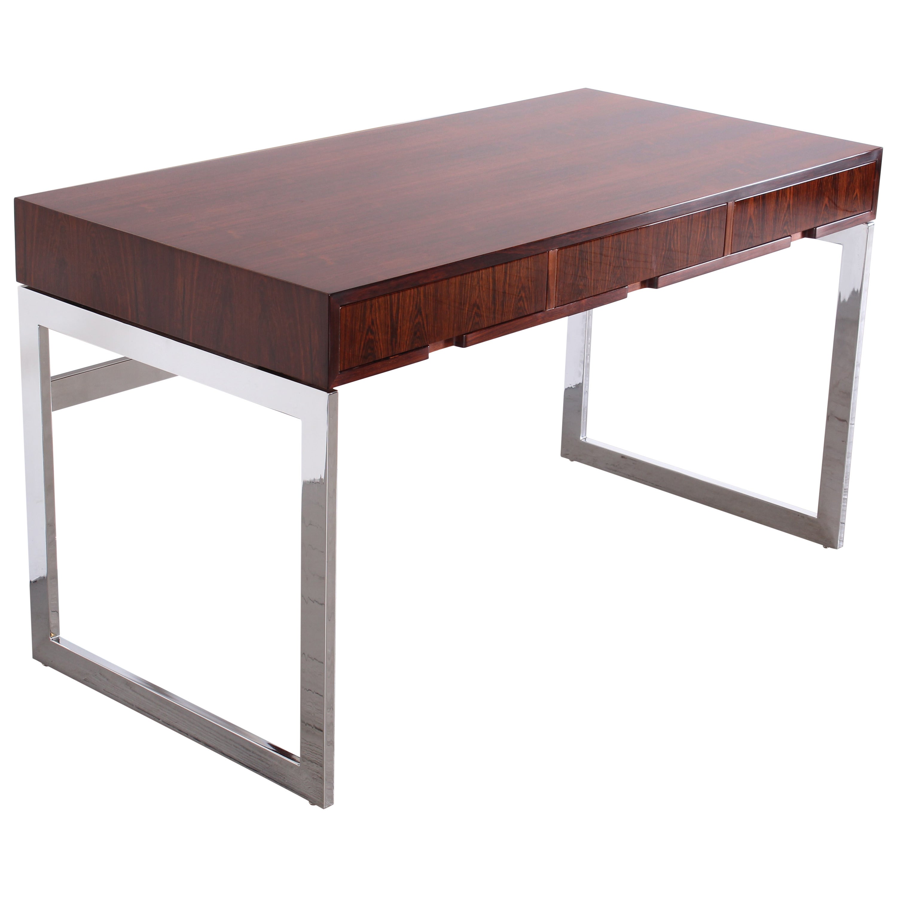 Chic Rosewood and Chrome Base Desk by Milo Baughman, 1970