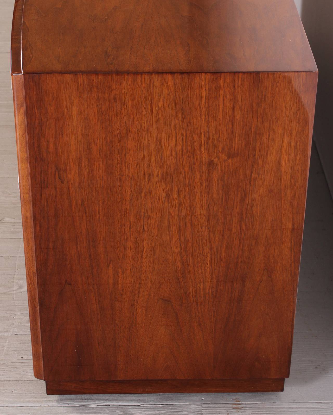 American T. H. Robsjohn-Gibbings Walnut Dresser or Chest with Silver Plate Pulls, 1940
