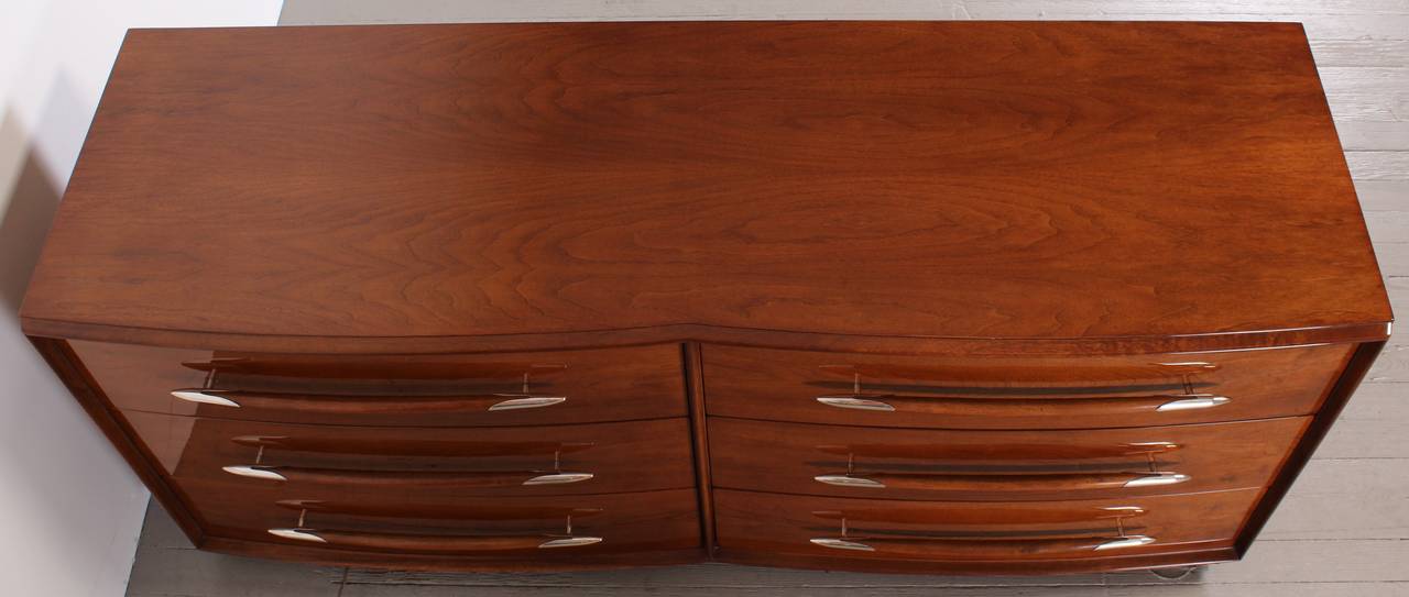 Mid-20th Century T. H. Robsjohn-Gibbings Walnut Dresser or Chest with Silver Plate Pulls, 1940