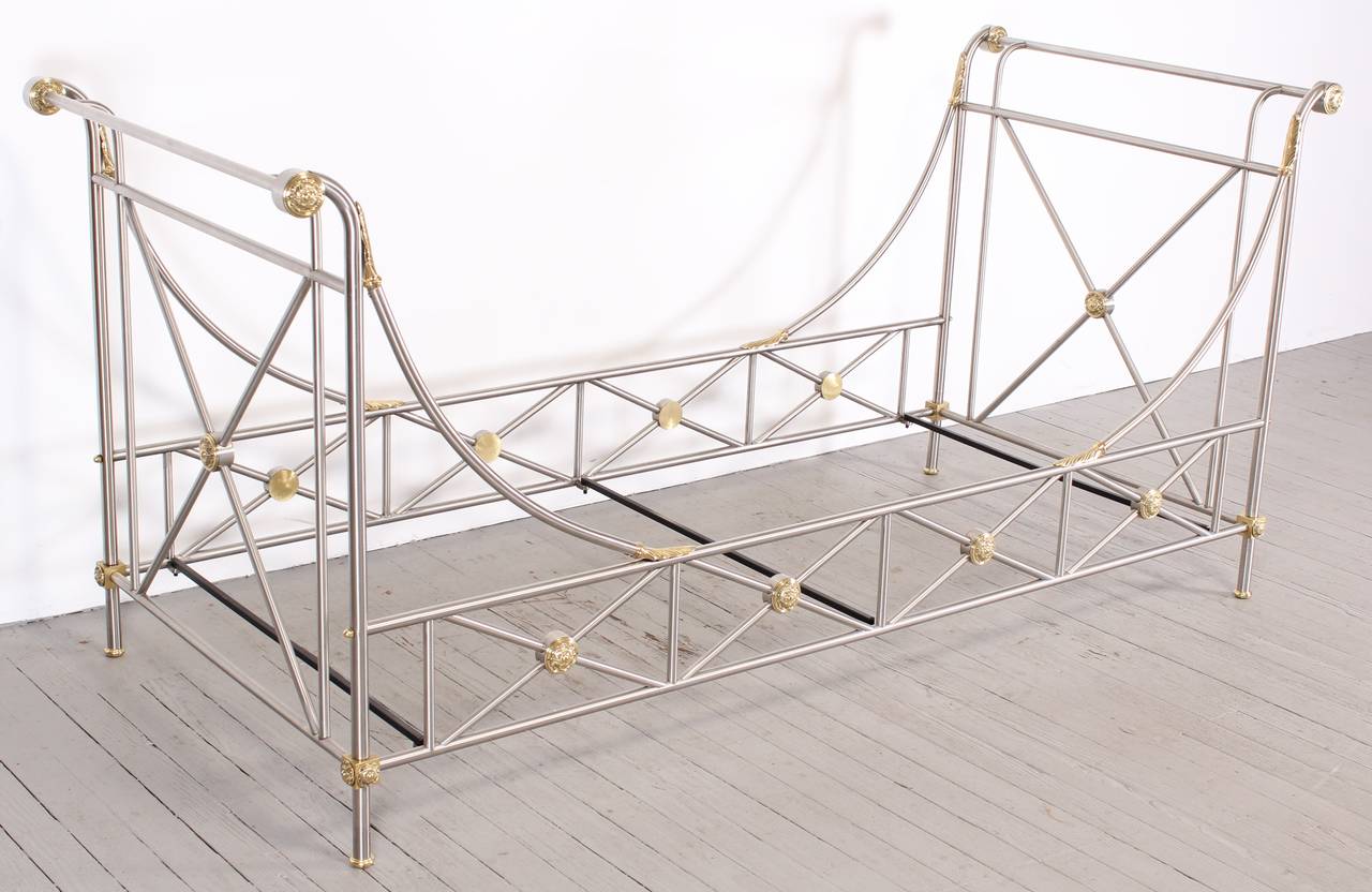 Neoclassical Maison Jansen Italian Style Steel and Brass Daybed, 1980
