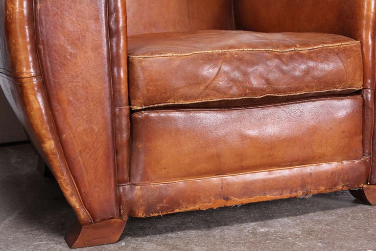 Exceptional Pair of 1930's French Leather Club Chairs 1