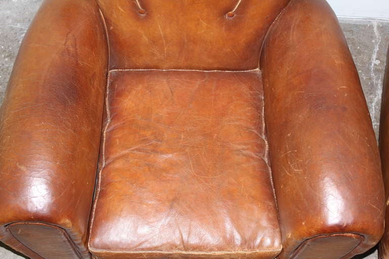 Exceptional Pair of 1930's French Leather Club Chairs 2