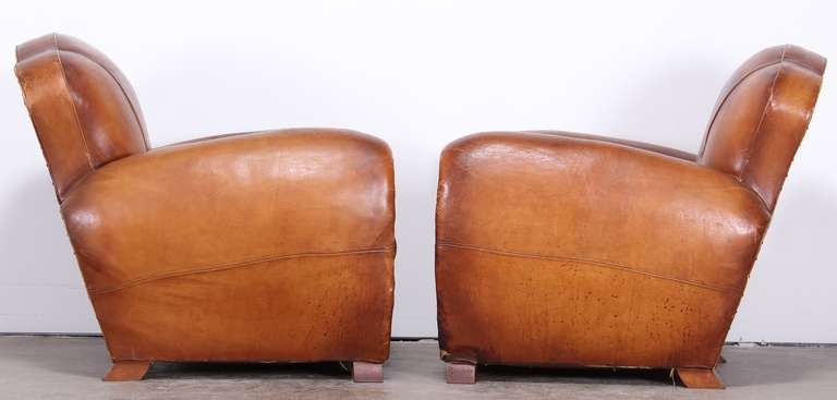 Art Deco Exceptional Pair of 1930's French Leather Club Chairs