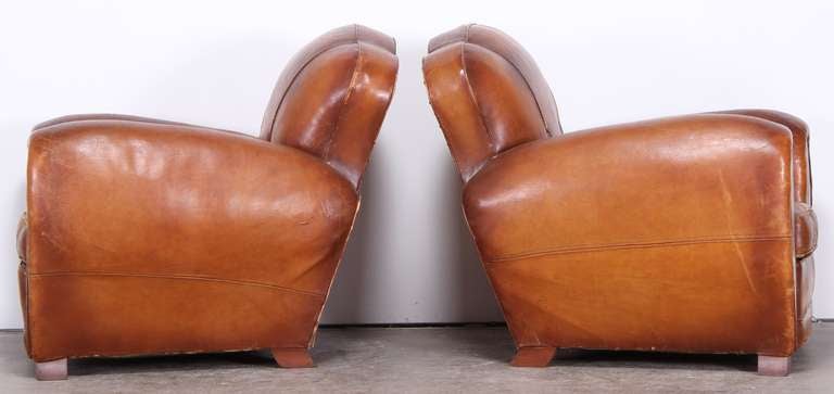Exceptional Pair of 1930's French Leather Club Chairs In Excellent Condition In Hamburg, PA