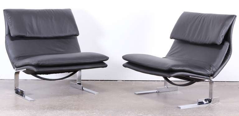 Pair of Saporiti Italian Leather and Chrome Onda Chairs, 1970 In Excellent Condition In Hamburg, PA