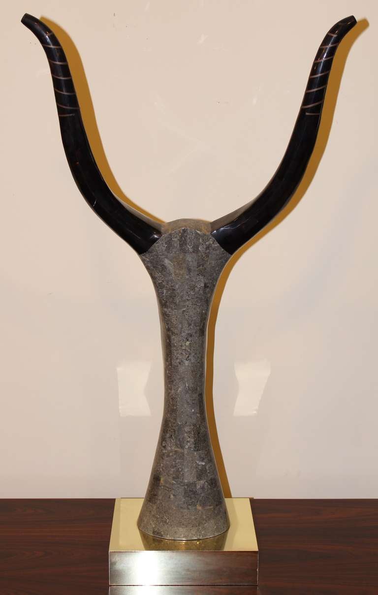 Late 20th Century Maitland Smith Style Tessellated Stone African Antelope Sculpture
