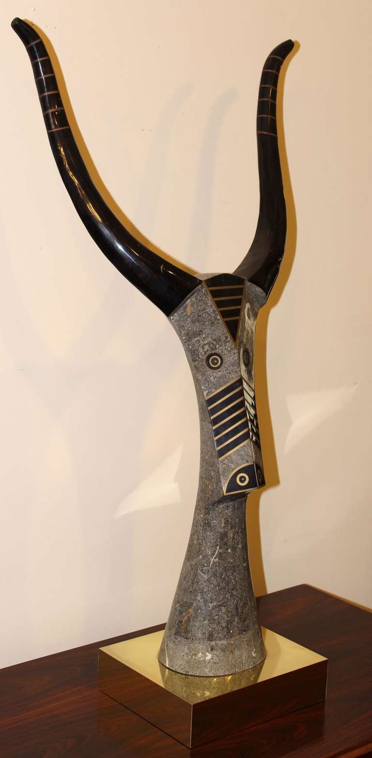 Mid-Century Modern Maitland Smith Style Tessellated Stone African Antelope Sculpture