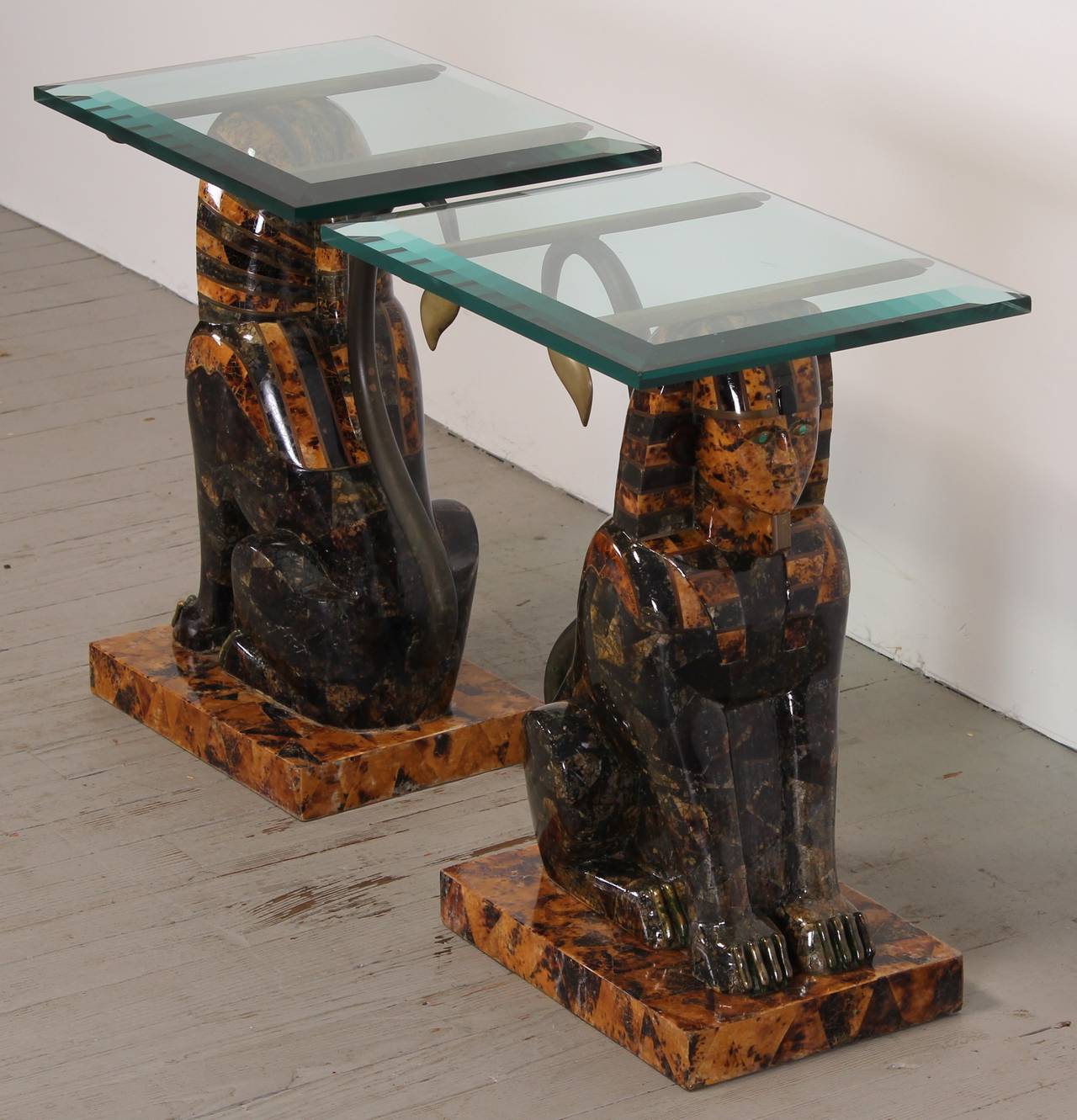 Tessellated Stone Sphinx Side Tables by Maitland-Smith, 1980 In Good Condition In Hamburg, PA