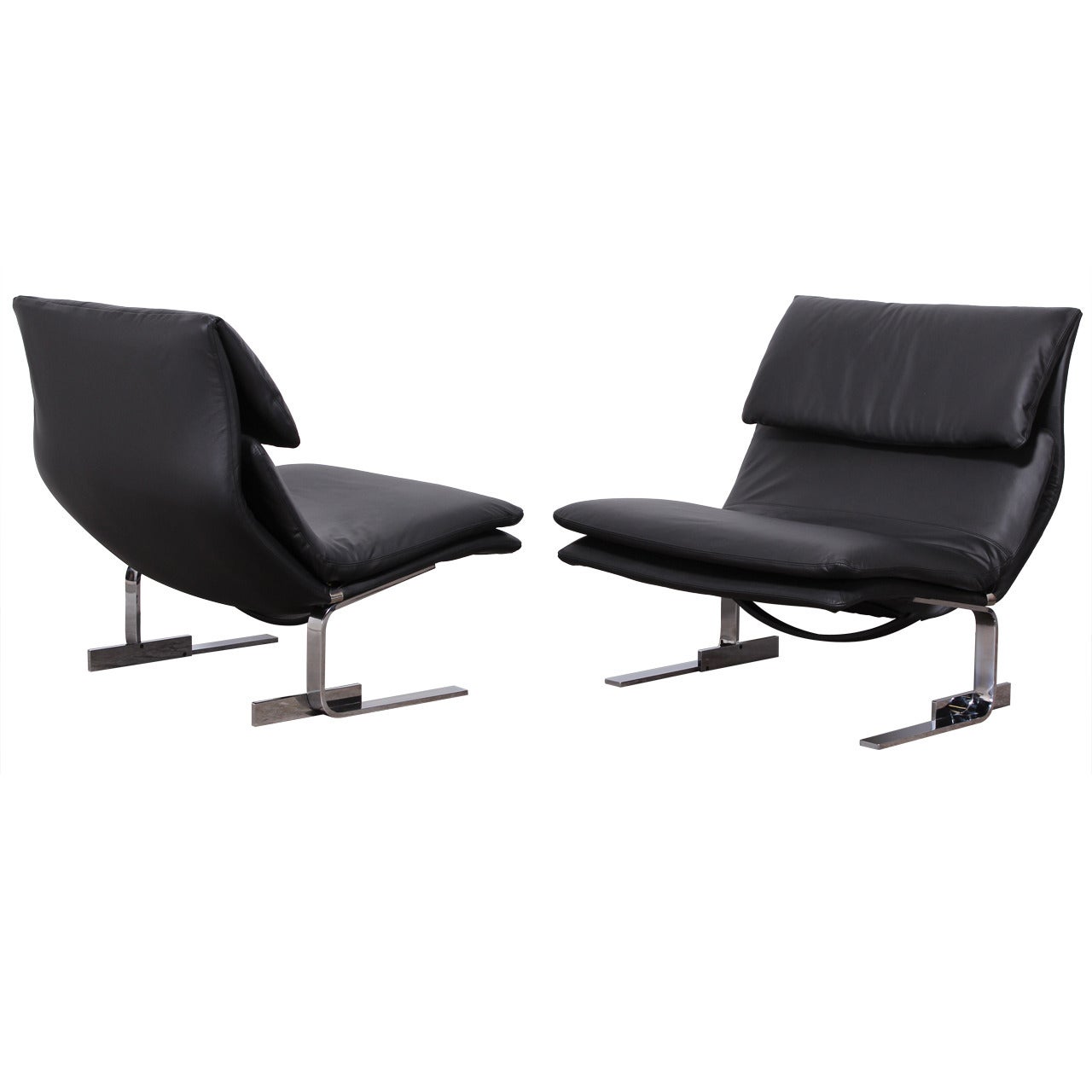 Pair of Saporiti Italian Leather and Chrome Onda Chairs, 1970