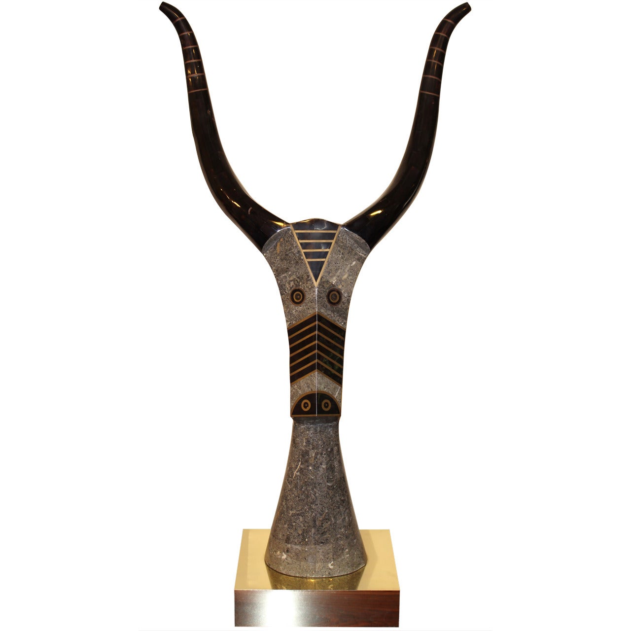 Maitland Smith Style Tessellated Stone African Antelope Sculpture