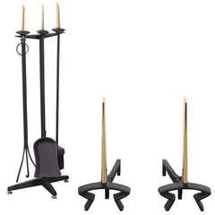 Fireplace Tools and Andiron Set by Donald Deskey For Bennett