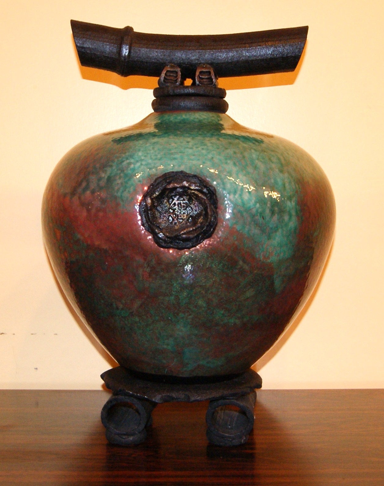 20th Century Matthew Lovein Raku Pottery Wish Keeper Vessel