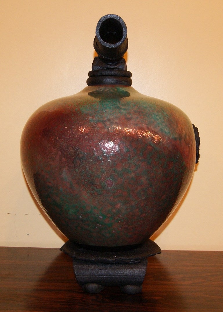 Mid-Century Modern 20th Century Matthew Lovein Raku Pottery Wish Keeper Vessel