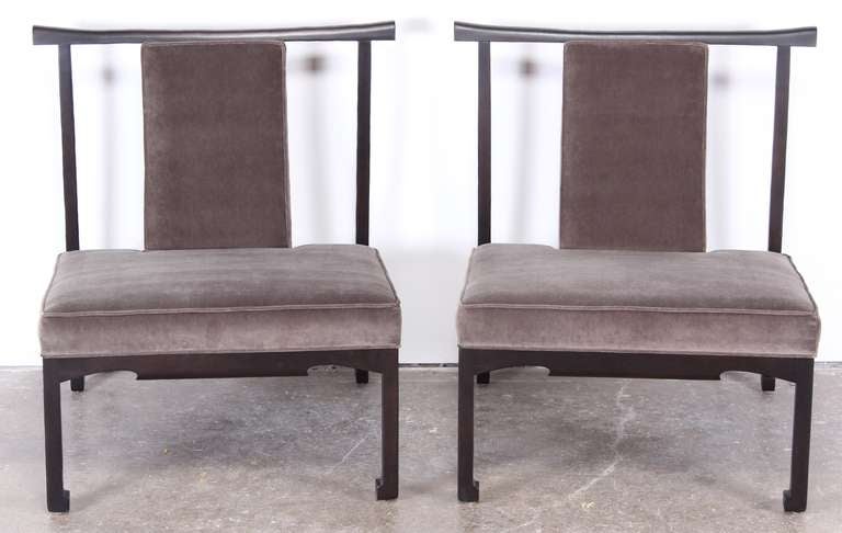 Mid-20th Century Pair of James Mont Style Asian Lounge Chairs
