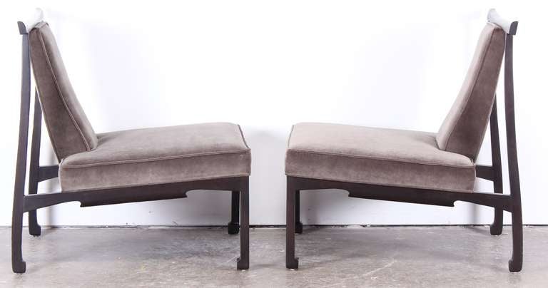 Upholstery Pair of James Mont Style Asian Lounge Chairs