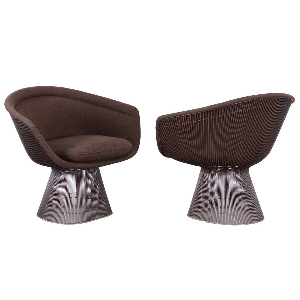 Pair of Warren Platner Bronze Lounge Chairs for Knoll, 1971