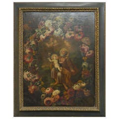 Spanish Painting Saint John The Baptist Holding the Christ Child