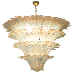 Opaline Chandelier 'Palmette' Attributed to Barovier and Toso, Italy, 1960