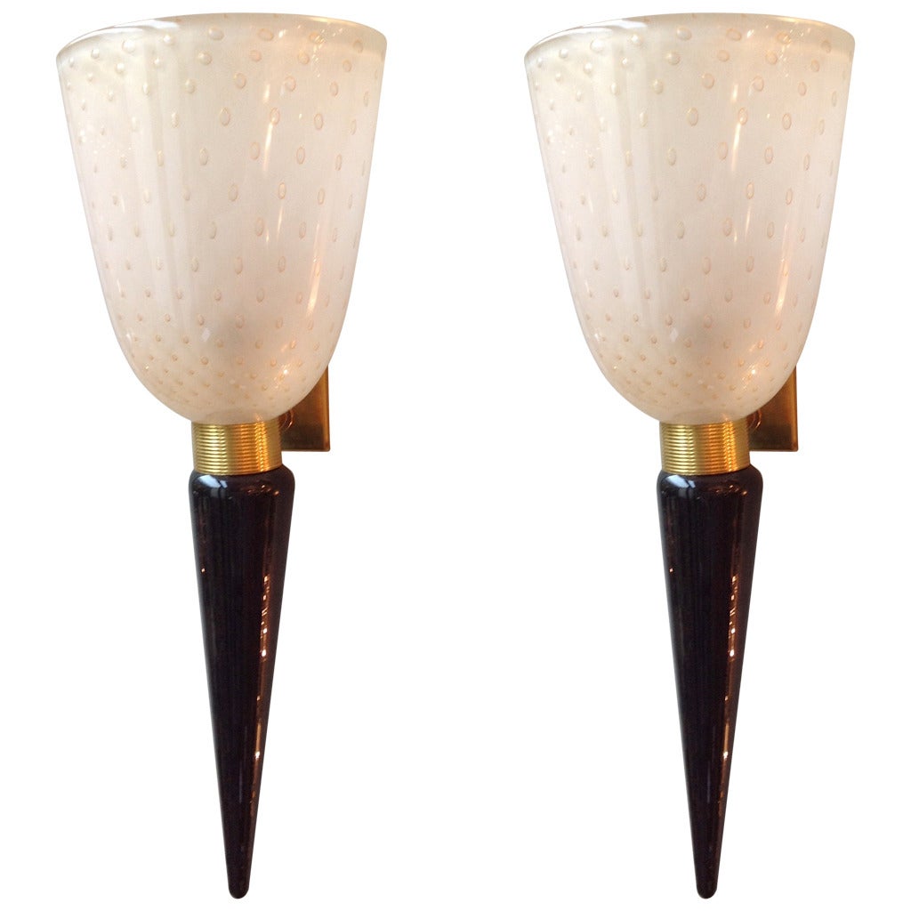 Pair of Seguso Murano Glass Sconces, Murano For Sale