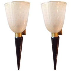 Pair of Seguso Murano Glass Sconces, Murano