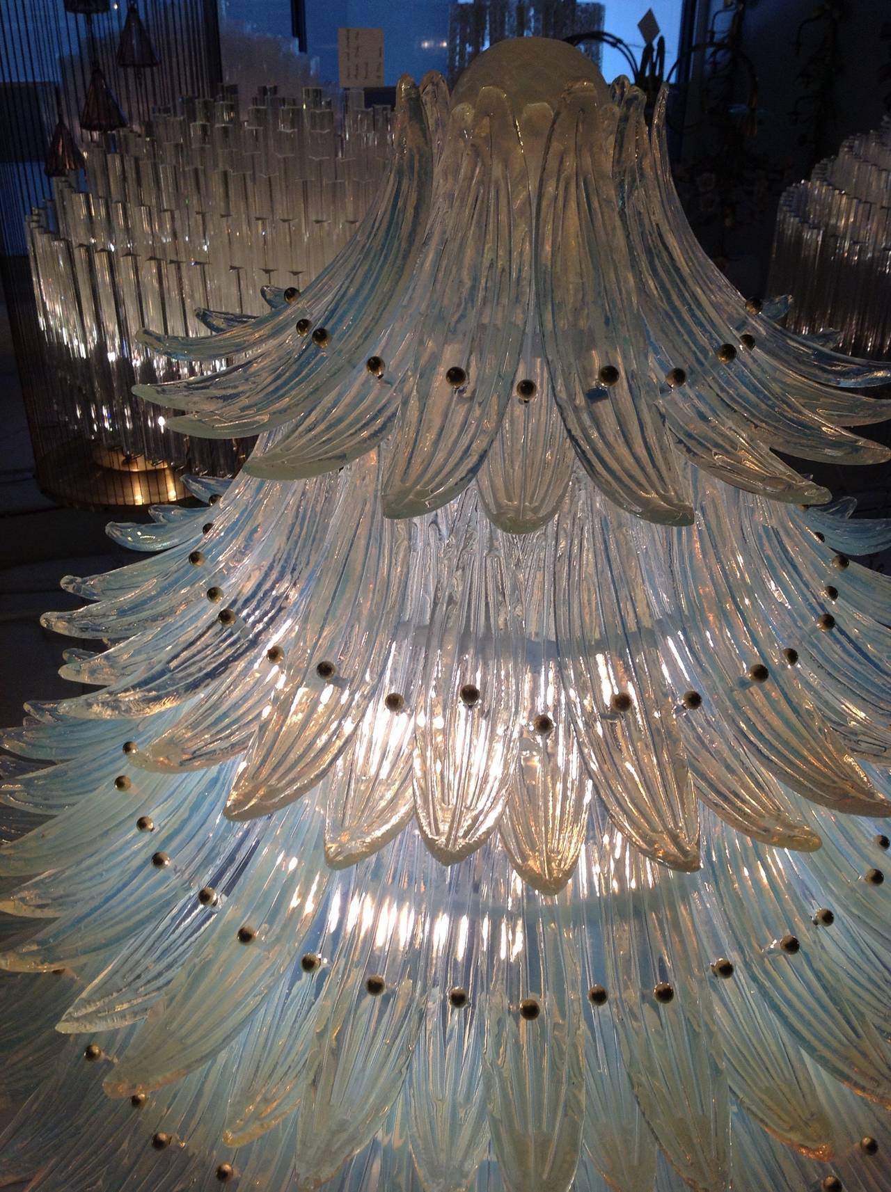 Opaline Chandelier 'Palmette' Attributed to Barovier and Toso, Italy, 1960 1
