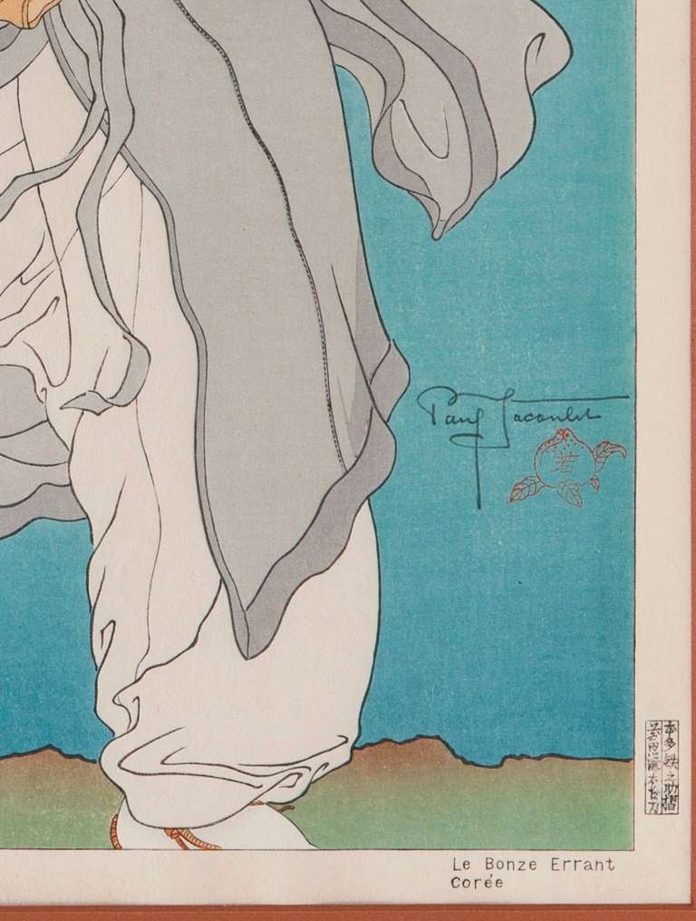 Paul Jacoulet original woodblock titled Wandering Buddhist Priest - Le Bonze Errant Corée.  
