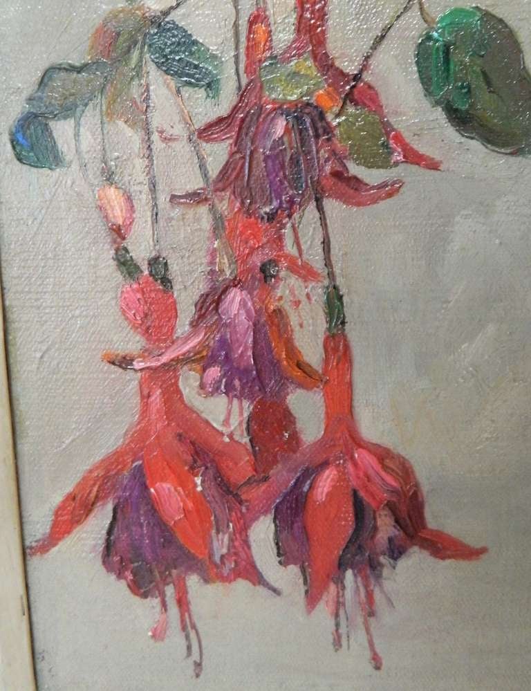Fuchisia  Oil on Canvas by Artist Louise D' Aussy -  Pintaud In Excellent Condition For Sale In Houston, TX