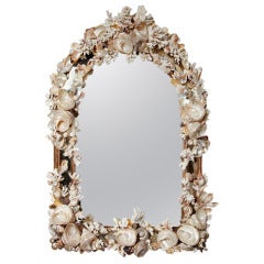 Mid Century Mirror Shell Encrusted With Shell and Coral