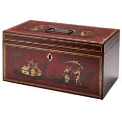 Red Japanned Metal Tea Chest Mid 19thc