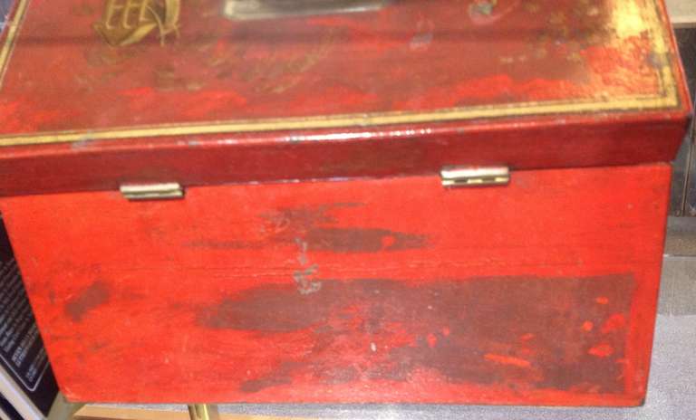 19th Century Red Japanned Metal Tea Chest Mid 19thc For Sale