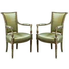 Pair of Painted Louis XVI Style Arm Chairs