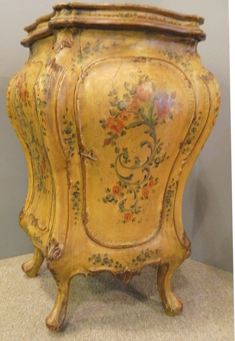 Pair Antique Italian Painted Bombe Cabinets