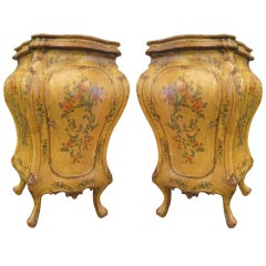 Pair Antique Italian Painted Bombe Cabinets