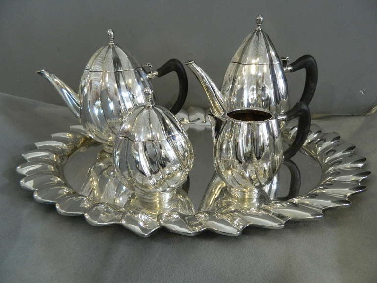 French Cartier Four Piece Sterling Tea Service with Tray For Sale