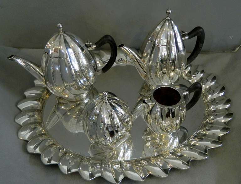 Cartier Four Piece Sterling Tea Service with Tray In Excellent Condition For Sale In Houston, TX