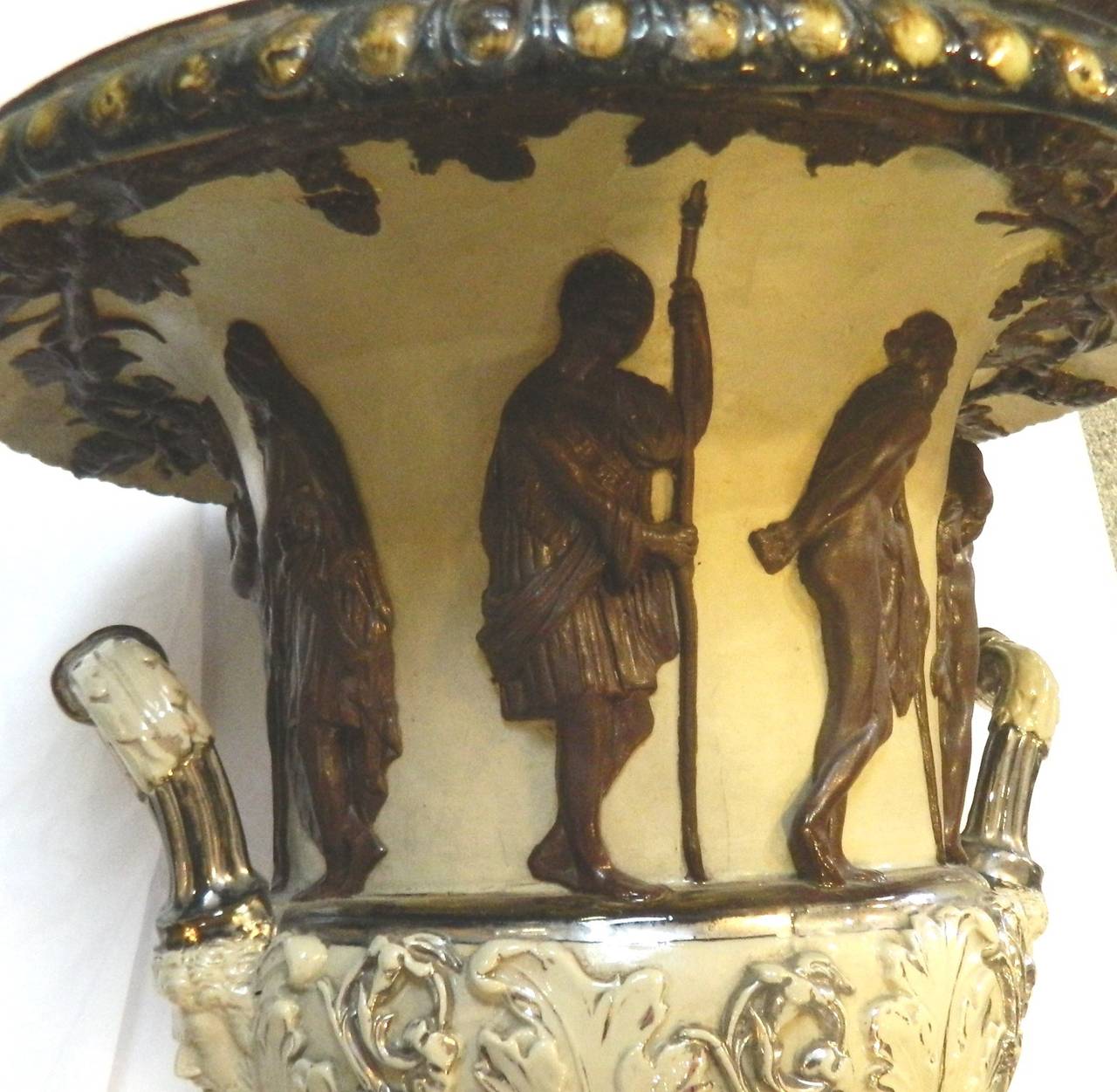 German Large Stoneware Urn Figurial Greek Revival For Sale