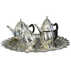 Cartier Four Piece Sterling Tea Service with Tray
