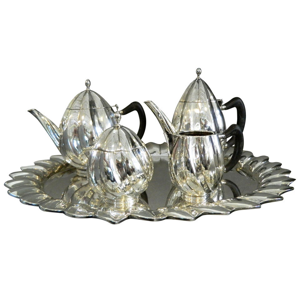 Cartier Four Piece Sterling Tea Service with Tray For Sale